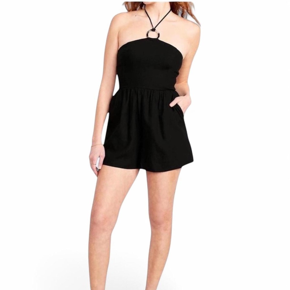 Old Navy Black O-Ring Halter Shorts Romper